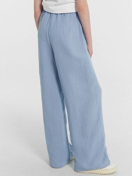 Брюки для девочек серо-голубые из вискозы и льна, фото 4 из 7