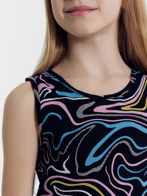 Топ для девочек в черном цвете с принтом "линиии", фото 5 из 6