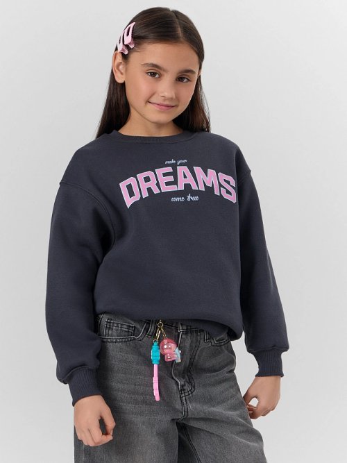 Джемпер для девочек серый с надписью "Make your dreams...", фото 8 из 32