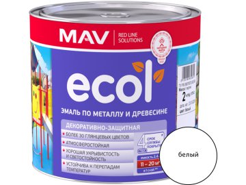 Эмаль ECOL по металлу и древесине (ПФ-115) белая глянцевая  2,4л (2 кг)