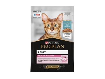 Пауч Purina Pro Plan корм для взрослых кошек с чувствительным пищеварением с океанической рыбой в соусе, 85 г