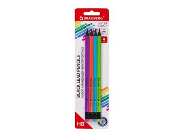Набор карандашей чернографитных Brauberg ULTRA COLOR HB, с ластиком, пластиковые (181709) 4 шт