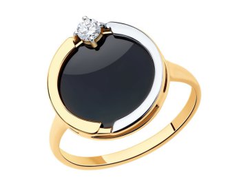 Кольцо декоративное Diamant, красное золото 585 проба, вставка фианит/агат