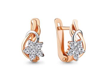 Серьги детские Aquamarine, красное золото 585 проба, вставка фианит