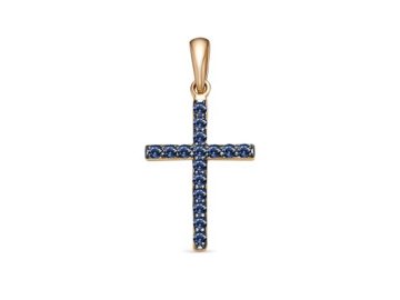 Подвеска крест декоративный RoseGrace, красное золото 585 проба, вставка сапфир