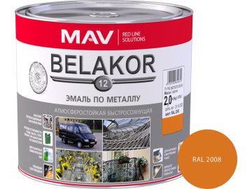 Эмаль BELAKOR 12 по металлу атмосферостойкая быстросохнущая RAL 2008 оранжевая полуглянцевая 2,4л (2кг)