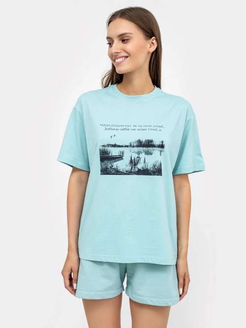 Шорты мини с высокой линией талии в оттенке "шалфей", фото 1 из 4