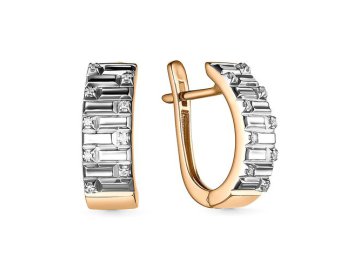 Серьги с английским замком Bellissima, красное золото 585 проба, вставка бриллиант