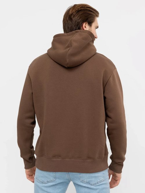 Теплое свободное худи кофейного цвета с карманом-кенгуру, фото 4 из 5