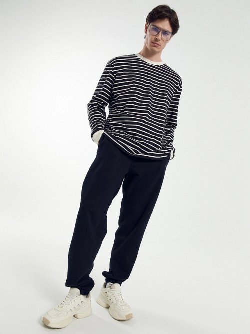 Лонгслив мужской молочный в черную полоску, фото 2 из 9