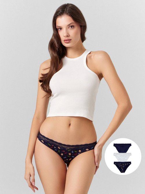 Трусы бикини женские с новогодним дизайном в наборе, 3 шт, фото 1 из 30