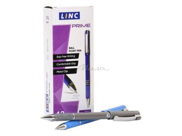 Ручка шариковая LINX Prime со сменным стержнем, узел-конус 1 мм, круглый корпус, резиновый упор, корпус ассорти, синяя