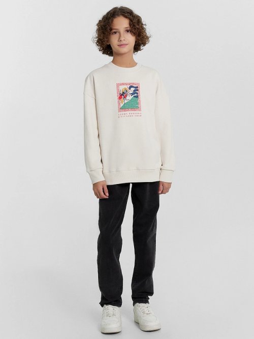 Свитшот для мальчиков бело-бежевый с печатью, фото 3 из 7