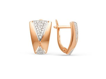 Серьги с английским замком АЛЕКСИ, красное золото 585 проба, вставка фианит