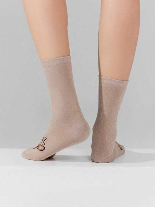 Носки женские высокие с люрексом и узором в виде оленей, фото 4 из 6