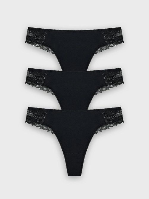 Трусы стринги женские черные в наборе, 3 шт, фото 8 из 41