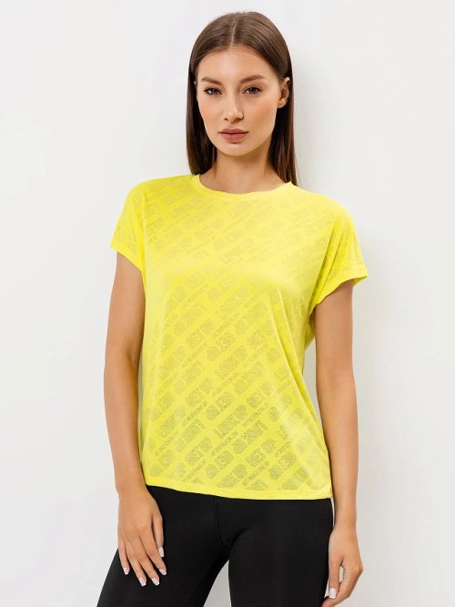 Футболка женская спортивная в лимонном цвете с принтом, фото 1 из 3