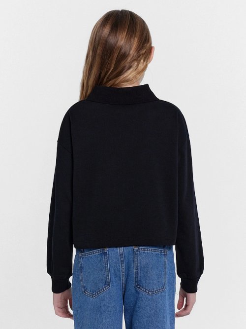 Джемпер для девочек черный с вышивкой, фото 3 из 4