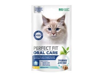 Лакомство Perfect Fit для кошек с курицей и добавлением мяты для поддержания здоровья зубов и полости рта, 50 г