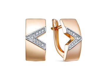 Серьги с английским замком 7 Карат, красное золото 585 проба, вставка фианит