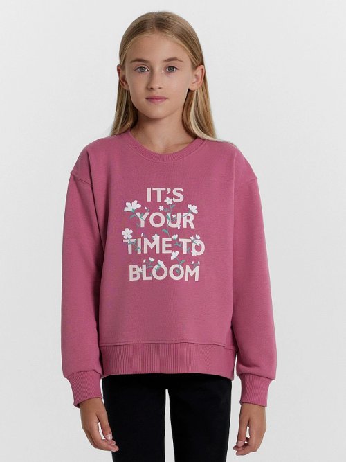 Свитшот для девочек в темно-розовом оттенке с печатью, фото 2 из 5