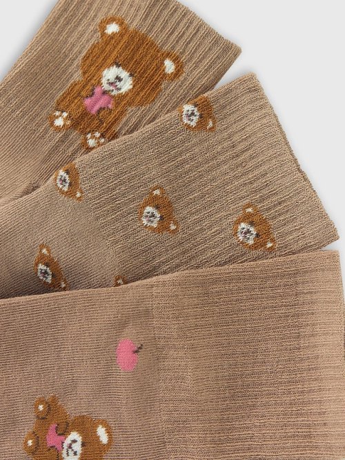 Носки женские мультипак (3 пары) коричневые с рисунком в виде медведей, фото 4 из 4