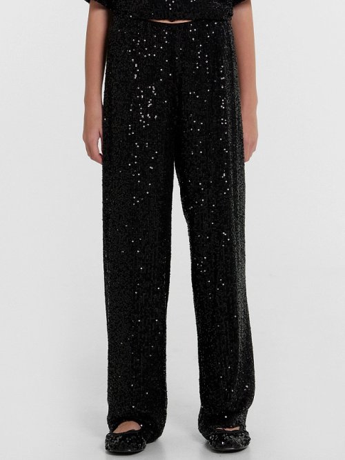 Брюки для девочки черные с пайетками, фото 2 из 5