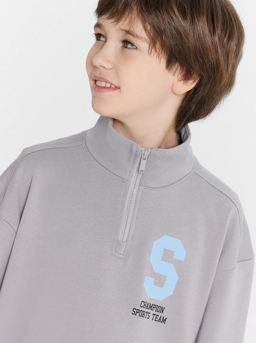 Толстовка для мальчиков серая с принтом на груди, фото 5 из 6