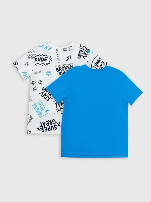 Футболка для мальчиков мультипак (2 шт.) в лазурном и голубом цвете с печатью, фото 6 из 7
