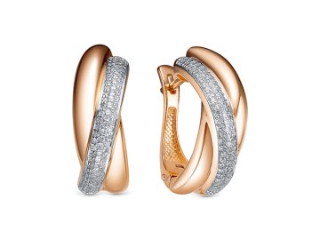 Серьги с английским замком RoseGrace, красное золото 585 проба, вставка бриллиант