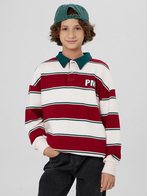 Свитшот для мальчиков в молочно-красную полоску, фото 6 из 6