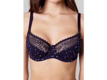 Бюстгальтер синий с кружевными вставками