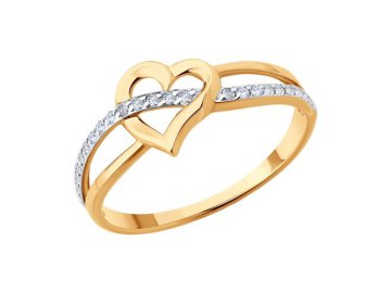 Кольцо декоративное Diamant, красное золото 585 проба, вставка фианит