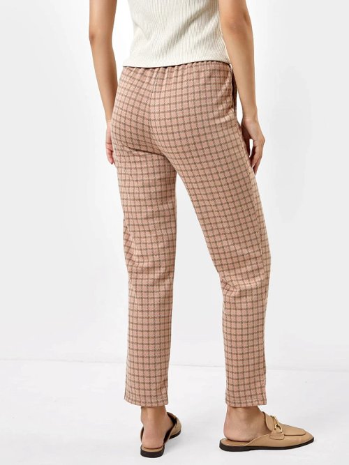 Брюки женские бежевые с принтом персиковая лапка, фото 3 из 4