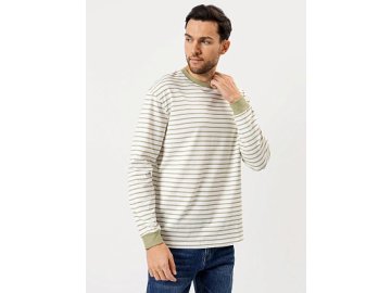 Свободная хлопковая тельняшка мужская в бело-оливковую полоску в Лепеле Марк Формель