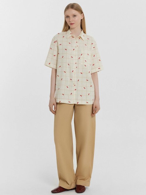 Рубашка женская бежевая в клетку, фото 3 из 6