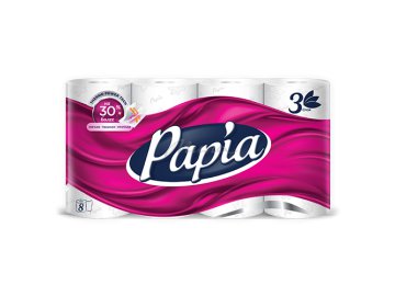 Бумага туалетная PAPIA белая трехслойная, 8 шт
