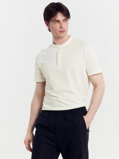 Джемпер-поло хлопковый в бело-молочном цвете, фото 6 из 7