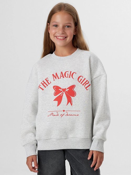 Свитшот для девочек серый с надписью "The magic girl", фото 1 из 20