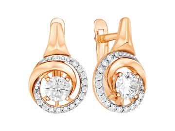 Серьги с английским замком ZOLOTYE UZORY, красное золото 585 проба, вставка цирконий