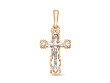 Подвеска крест православный Vesna, красное золото 585 проба, вставка бриллиант