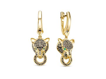 Серьги длинные RoseGrace, желтое золото 585 проба, вставка бриллиант/изумруд