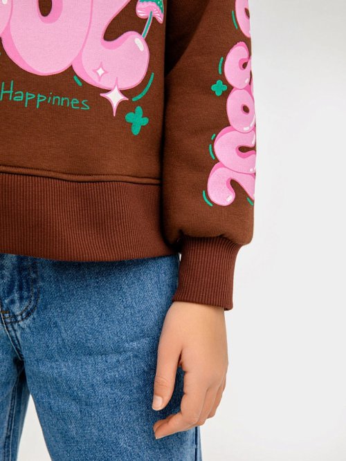 Худи для девочек в бежево-коричневом оттенке с печатью, фото 5 из 5