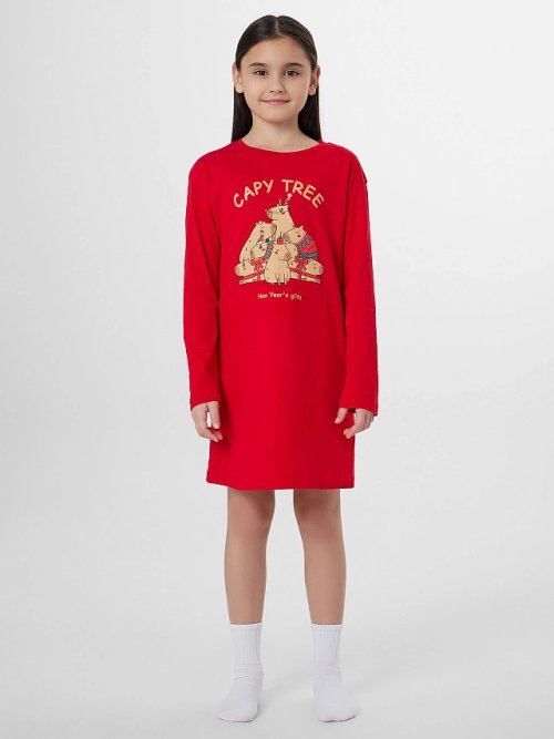 Сорочка ночная для девочек красная с надписью "New Year's gifts", фото 1 из 24
