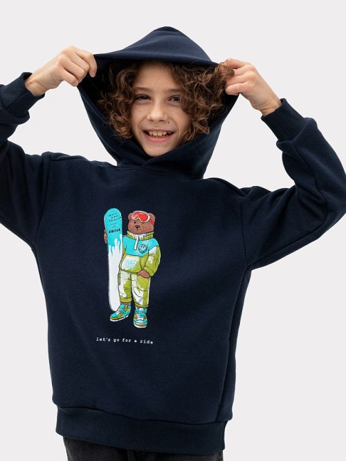 Худи для мальчиков в синем цвете с печатью, фото 1 из 8