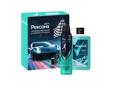 Подарочный набор REXONA MEN Гель для душа и шампунь 2 в 1, 490 мл + Антиперспирант-аэрозоль, 250 мл