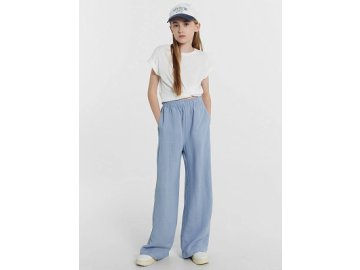 Брюки для девочек серо-голубые из вискозы и льна Марк Формель