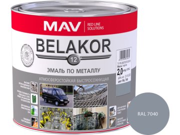 Эмаль BELAKOR 12 по металлу атмосферостойкая быстросохнущая RAL 7040 классическая серая полуглянцевая 2,4л (2кг)