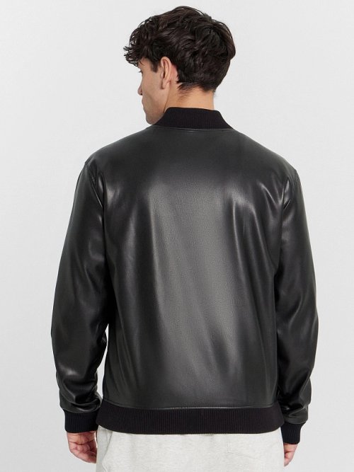 Бомбер кожаный мужской черный, фото 4 из 5