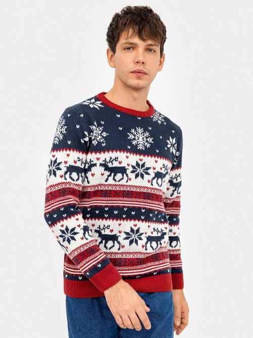 Джемпер мужской новогодний в сине-красном цвете, фото 3 из 5